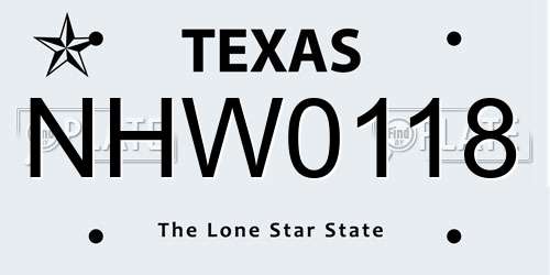NHW0118 Texas License Plate