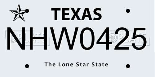 NHW0425 Texas License Plate