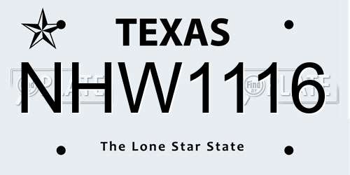 NHW1116 Texas License Plate