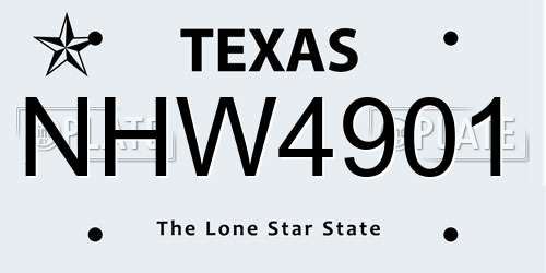 NHW4901 Texas License Plate