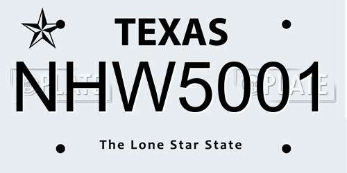 NHW5001 Texas License Plate