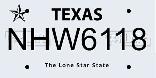 NHW6118 Texas License Plate