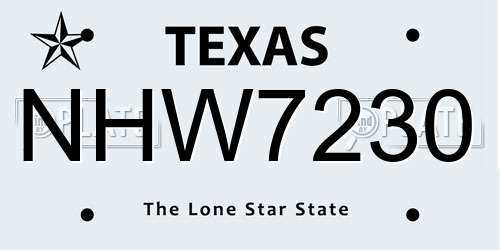 NHW7230 Texas License Plate