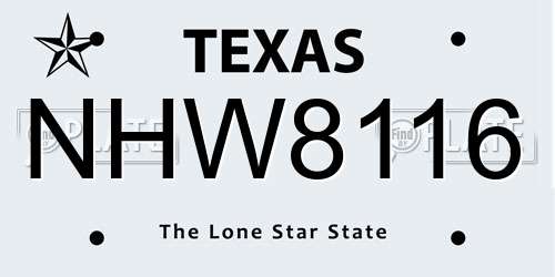 NHW8116 Texas License Plate