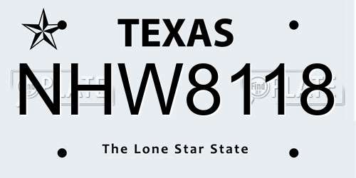 NHW8118 Texas License Plate