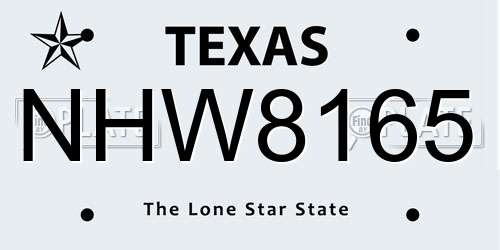 NHW8165 Texas License Plate