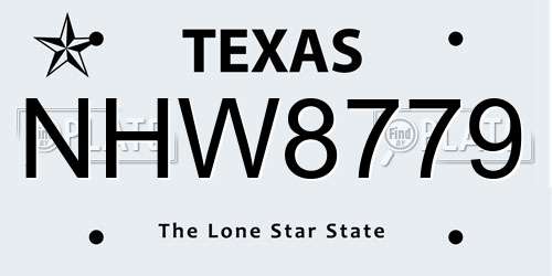 NHW8779 Texas License Plate