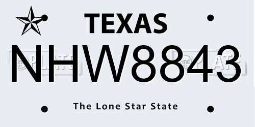 NHW8843 Texas License Plate