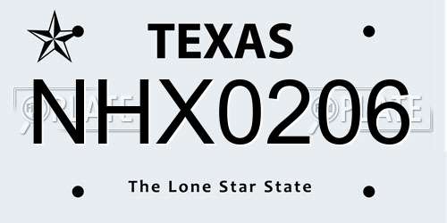 NHX0206 Texas License Plate