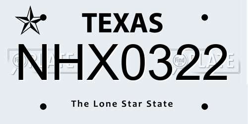 NHX0322 Texas License Plate
