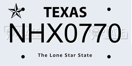 NHX0770 Texas License Plate