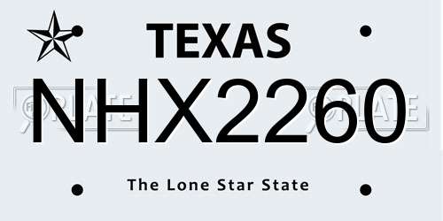 NHX2260 Texas License Plate