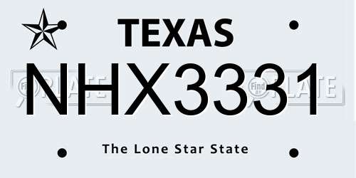 NHX3331 Texas License Plate