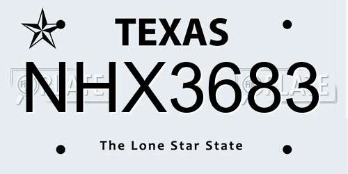 NHX3683 Texas License Plate