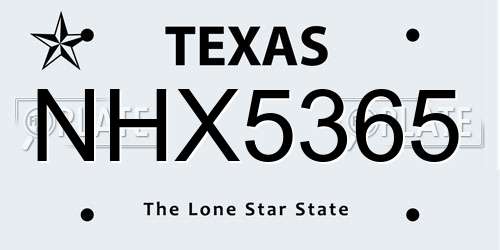 NHX5365 Texas License Plate