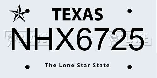 NHX6725 Texas License Plate