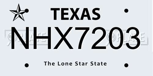NHX7203 Texas License Plate