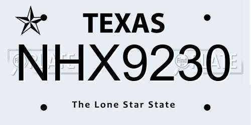 NHX9230 Texas License Plate