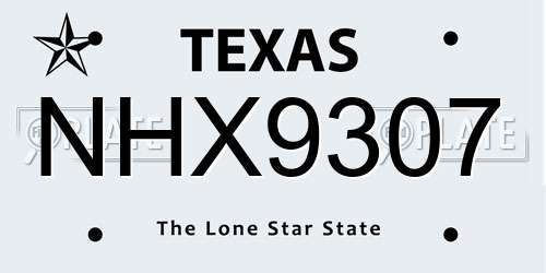 NHX9307 Texas License Plate