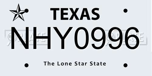 NHY0996 Texas License Plate