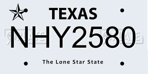 NHY2580 Texas License Plate