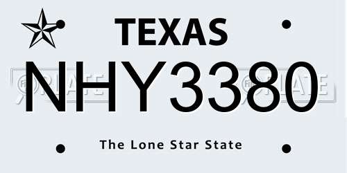 NHY3380 Texas License Plate