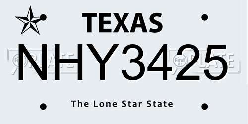 NHY3425 Texas License Plate