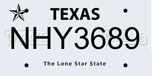 NHY3689 Texas License Plate