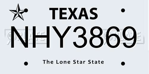 NHY3869 Texas License Plate