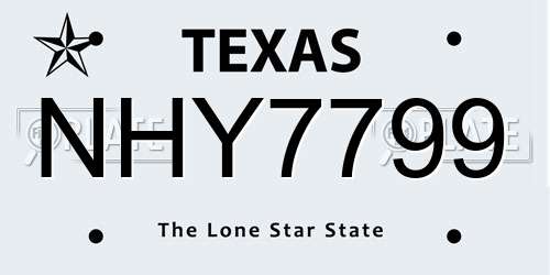 NHY7799 Texas License Plate