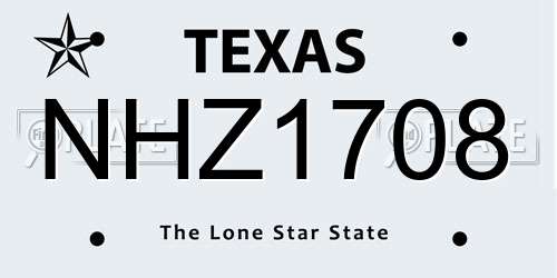 NHZ1708 Texas License Plate