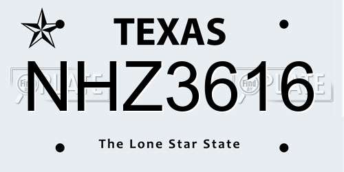 NHZ3616 Texas License Plate