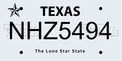 NHZ5494 Texas License Plate