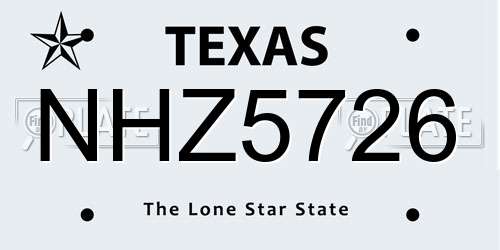 NHZ5726 Texas License Plate