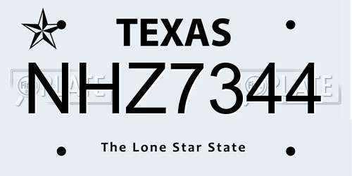NHZ7344 Texas License Plate