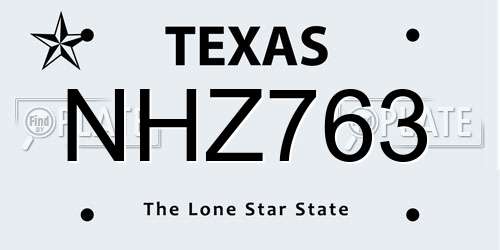 NHZ763 Texas License Plate