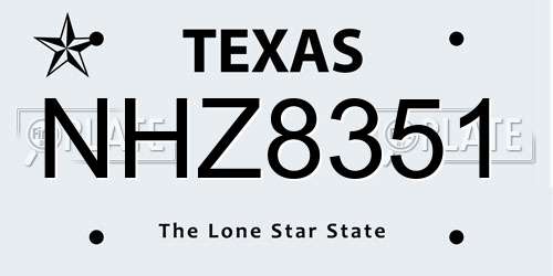 NHZ8351 Texas License Plate