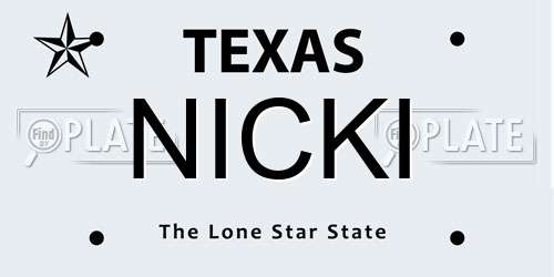 NICKI Texas License Plate