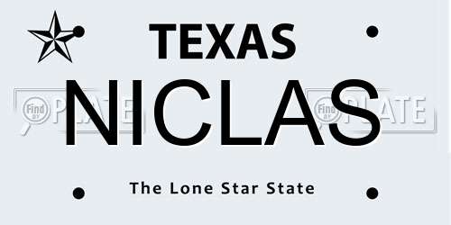 NICLAS Texas License Plate