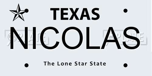 NICOLAS Texas License Plate