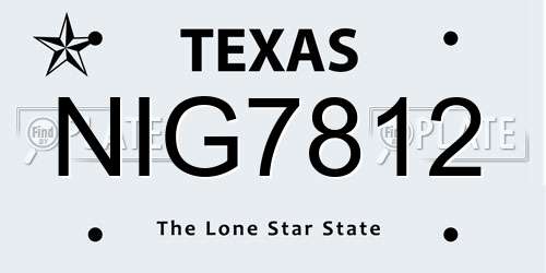 NIG7812 Texas License Plate