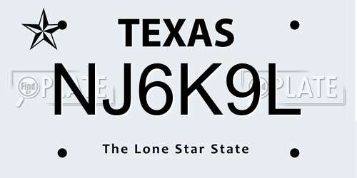 NJ6K9L Texas License Plate