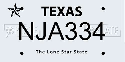 NJA334 Texas License Plate