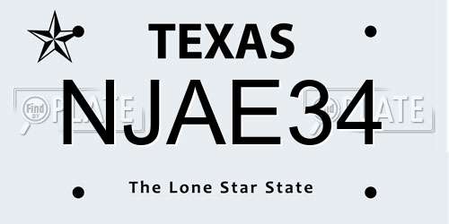 NJAE34 Texas License Plate