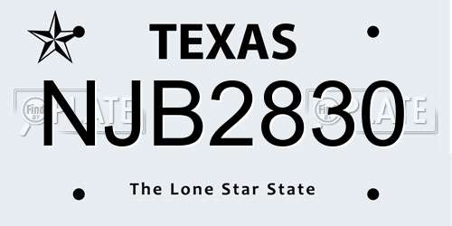 NJB2830 Texas License Plate