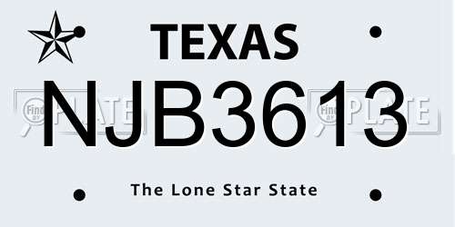 NJB3613 Texas License Plate