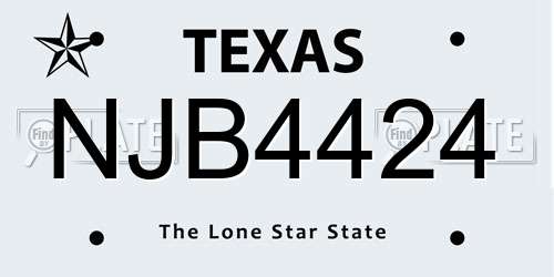 NJB4424 Texas License Plate