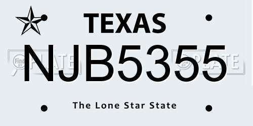 NJB5355 Texas License Plate