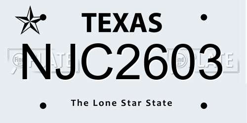 NJC2603 Texas License Plate
