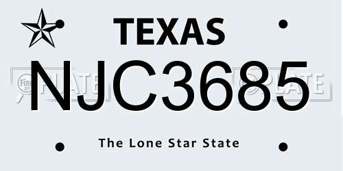 NJC3685 Texas License Plate